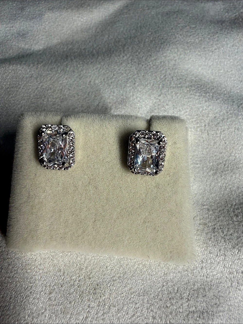 Elegant Emerald Cut CZ Halo Stud Earrings | Harry Winston style